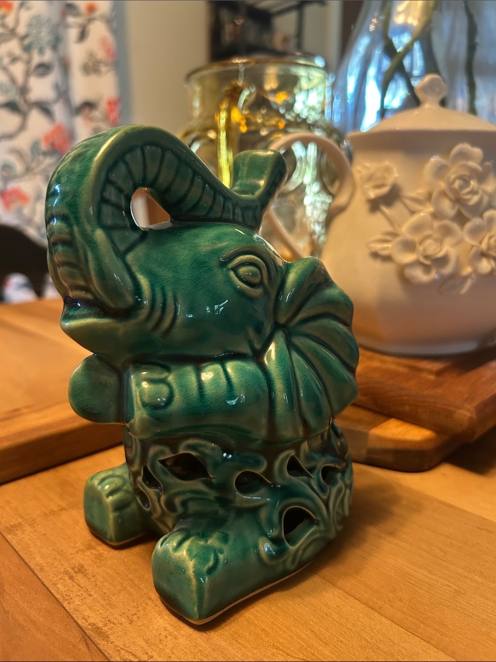 Turquoise Green Ceramic Elephant Figurine - Picture 2 of 6